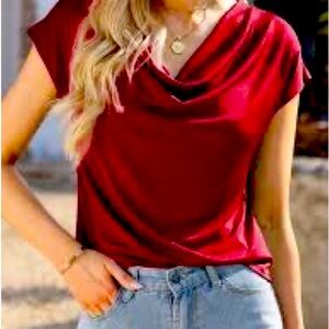 BY HASHTAG FRESH BRAND NEW BURNT RED COTTON FLOWY BLOUSE COWL NECK!❤️🎁